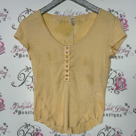 Free People Tops - Free people waffle knit top yellow tie dye button down stretchy soft luxe